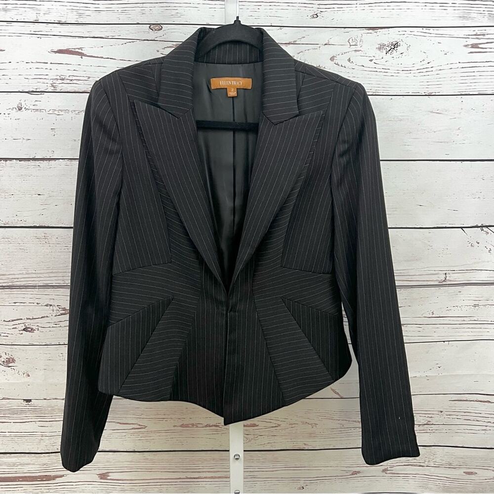 Ellen Tracy Black Pinstriped Blazer Size 2